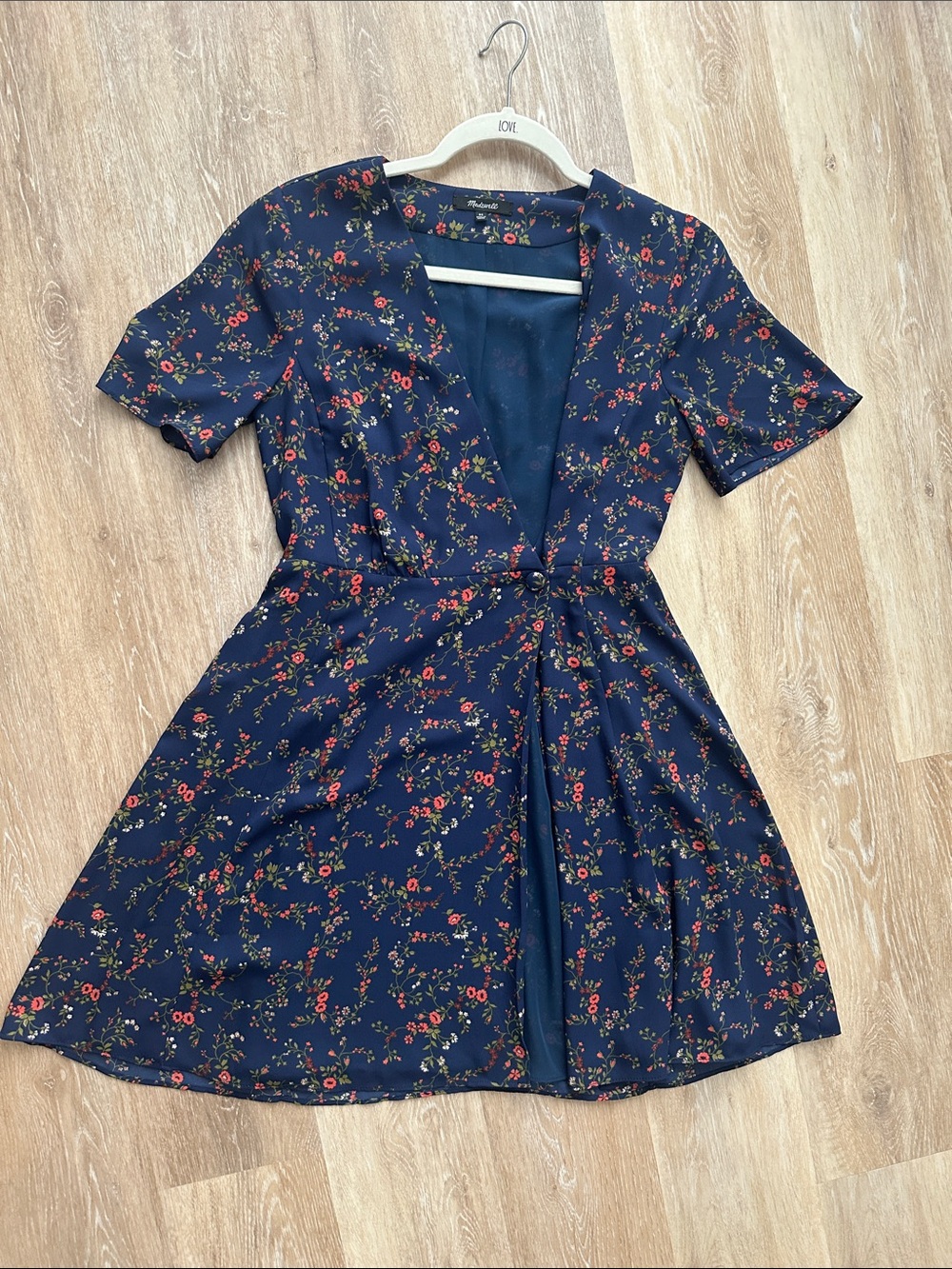 Madewell Navy Floral Wrap-Style Dress